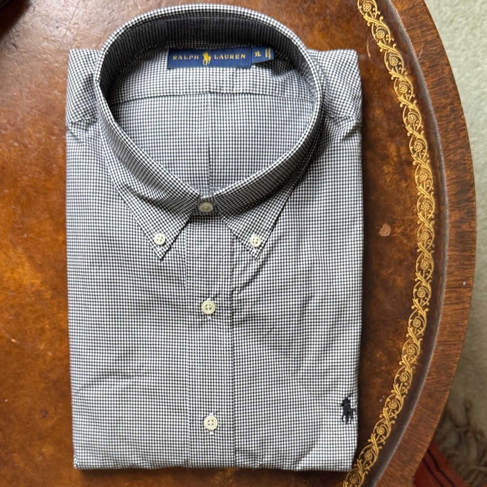 Ralph Lauren Men's Black and White Checkered Button Down Shirt